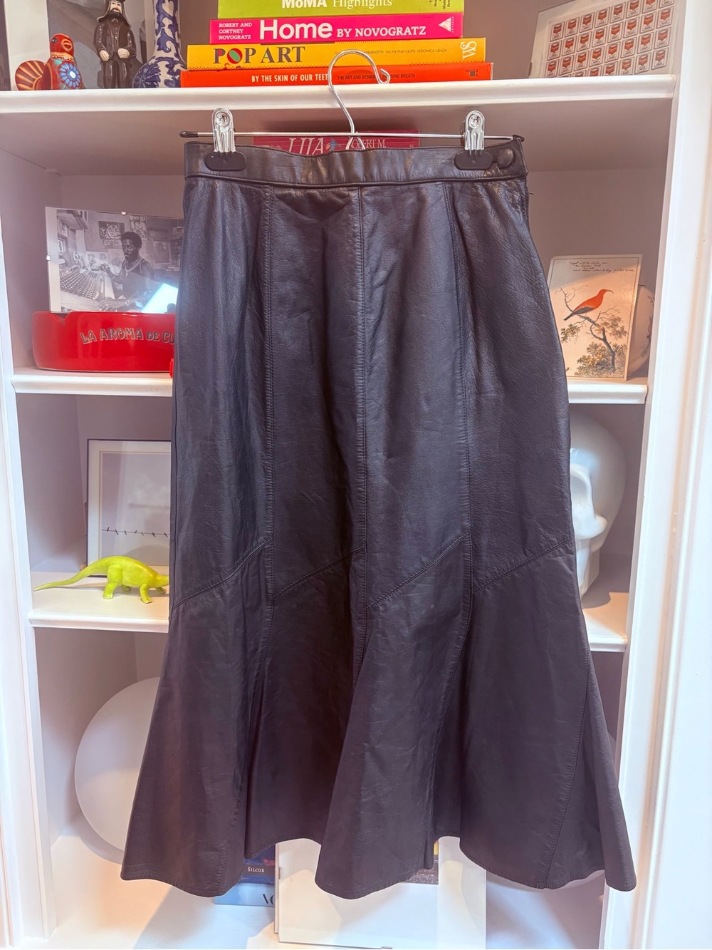 Vintage Black Leather Maxi Skirt - Classic Flare